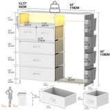 Dresser for Bedroom with Clothes Rack Side Pockets White 5 Drawers