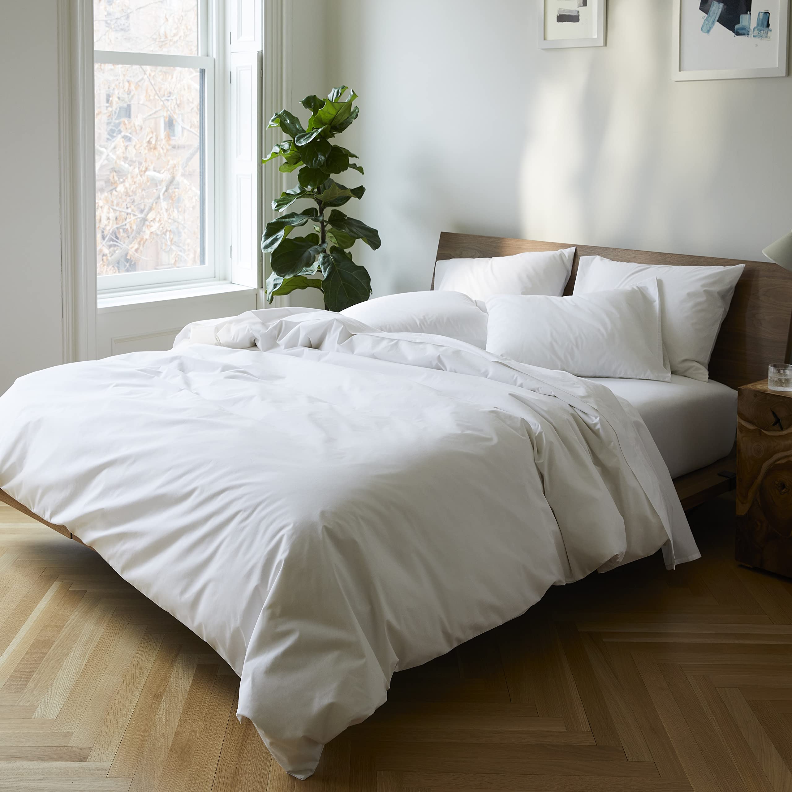 Luxury Sateen Duvet Cover - 100% Cotton, Full/Queen Size in White with Extra-Long