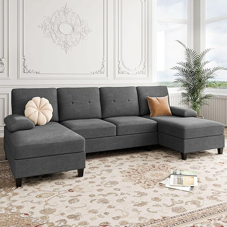 Sofa Couch, U-Shaped Sofa Couch with Double Chaise, 4-Seat Sleeper Sofa Couch