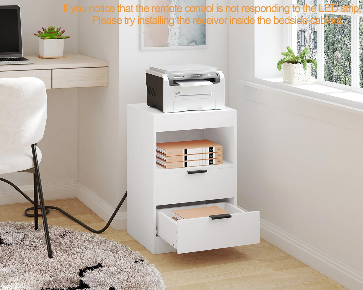 Night Stand, Bedside Table, LED Nightstand with Charging Station, Modern Night Stand