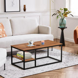 Coffee Table, Living Room Table, Coffee Table with Steel Frame and Shelves