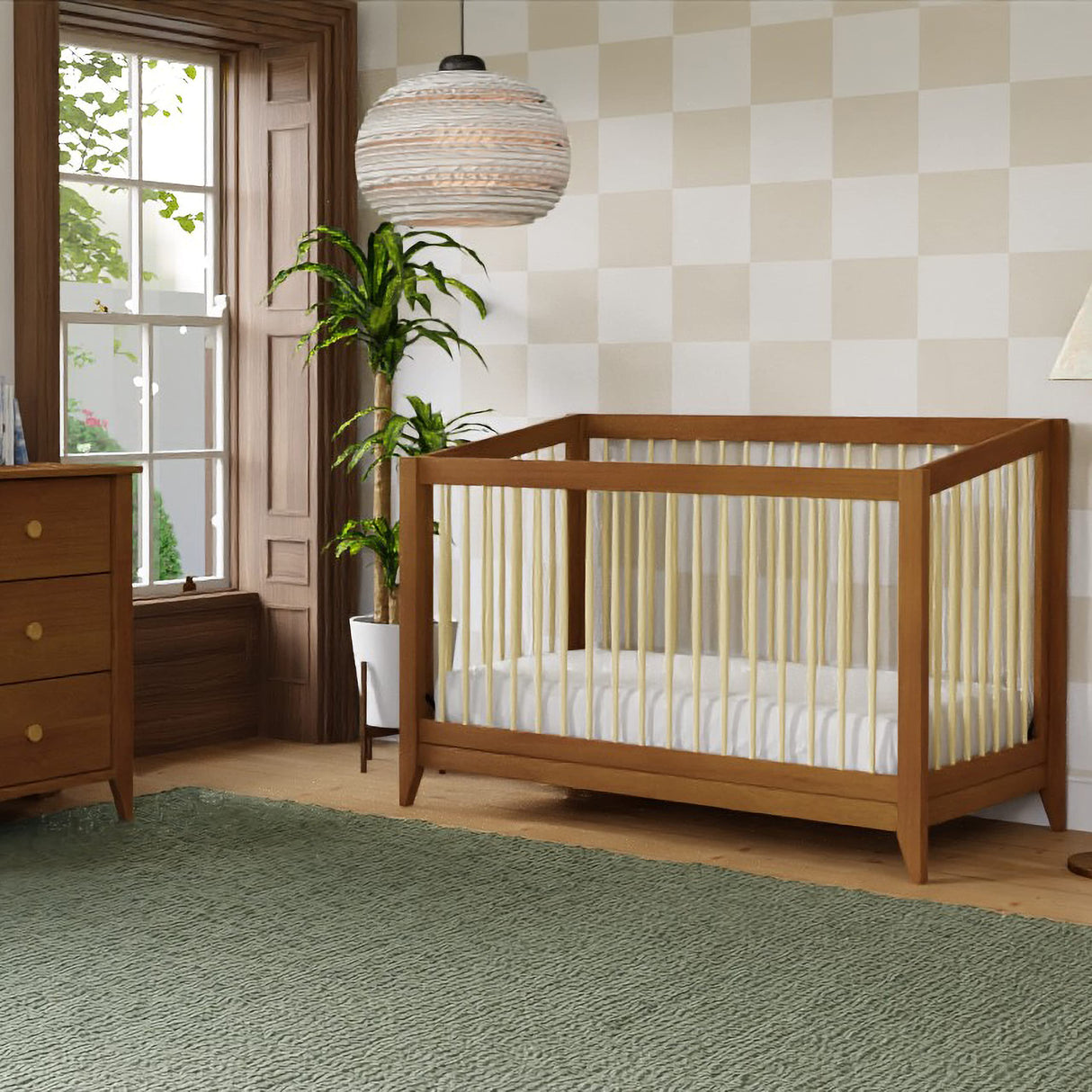 Sprout 4-in-1 Convertible Crib with Toddler Bed Conversion Kit in Chestnut and Natural,