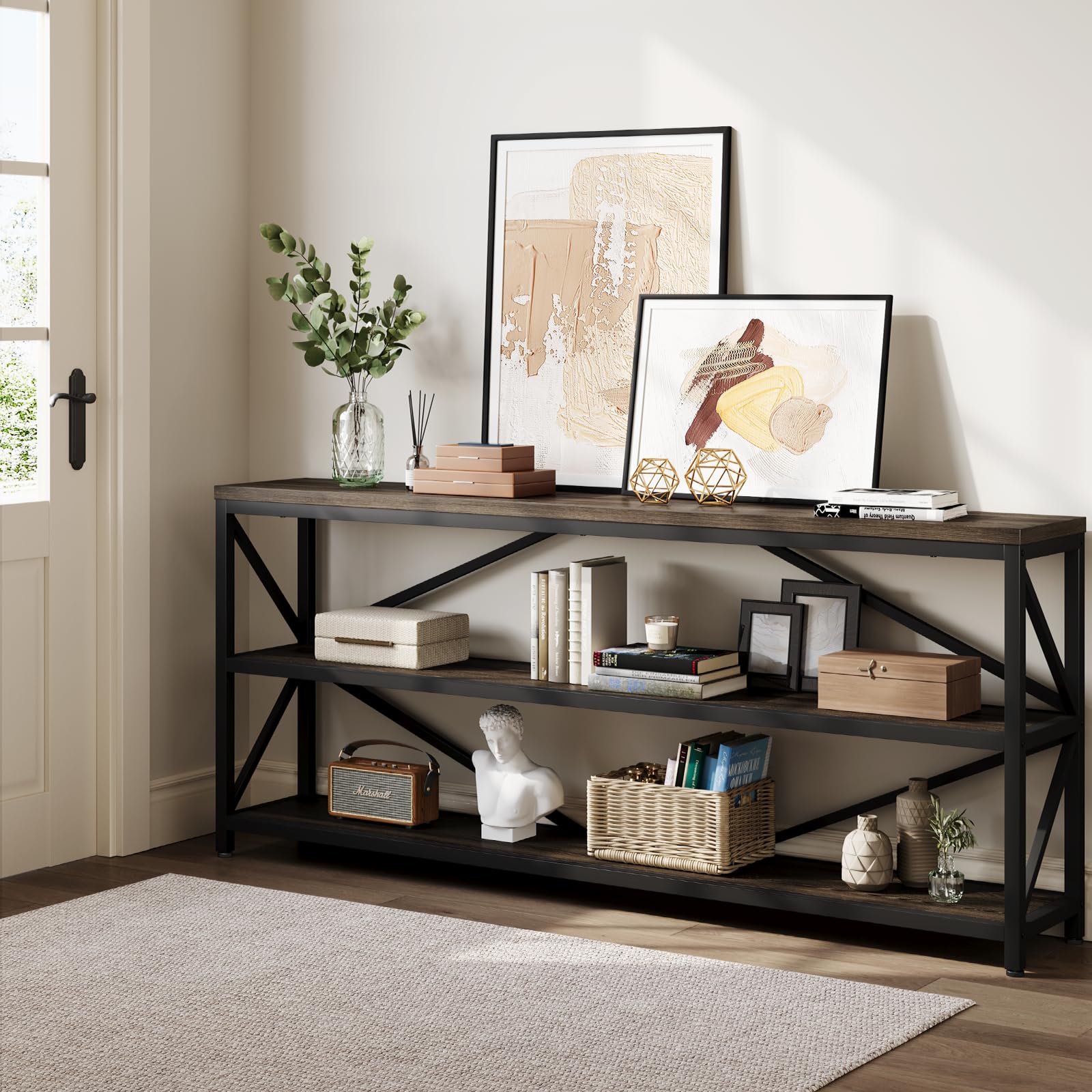 70.8" Industrial Console Table with 3-Tier Storage Shelf