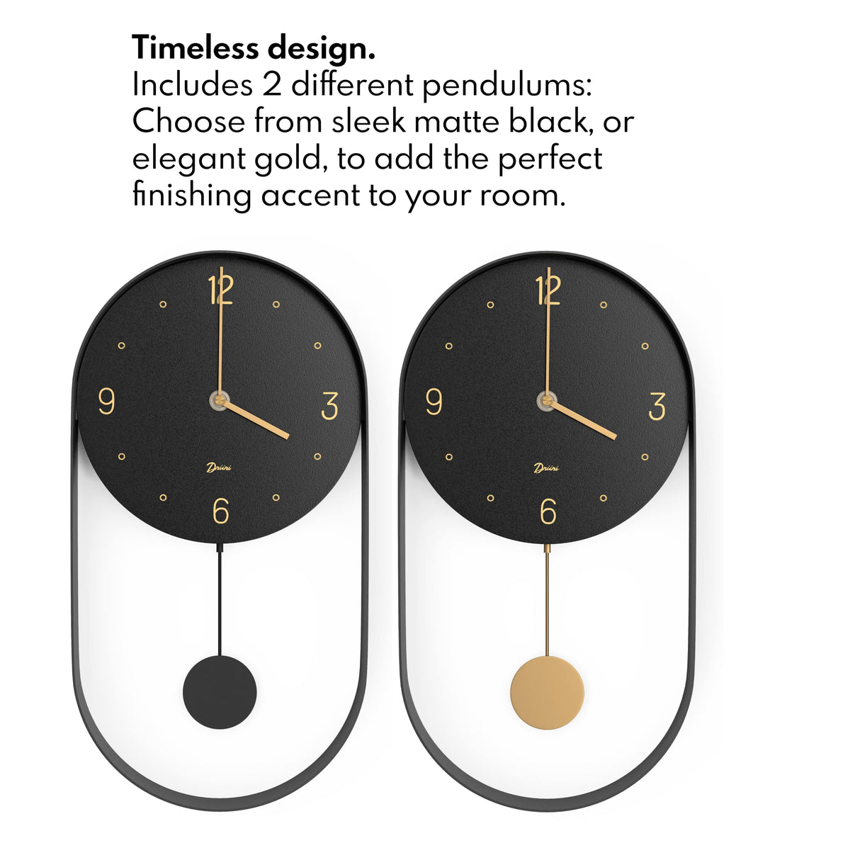 Modern Pendulum Wall Clock - Decorative and Unique Metal Frame, with 8 Inch Face