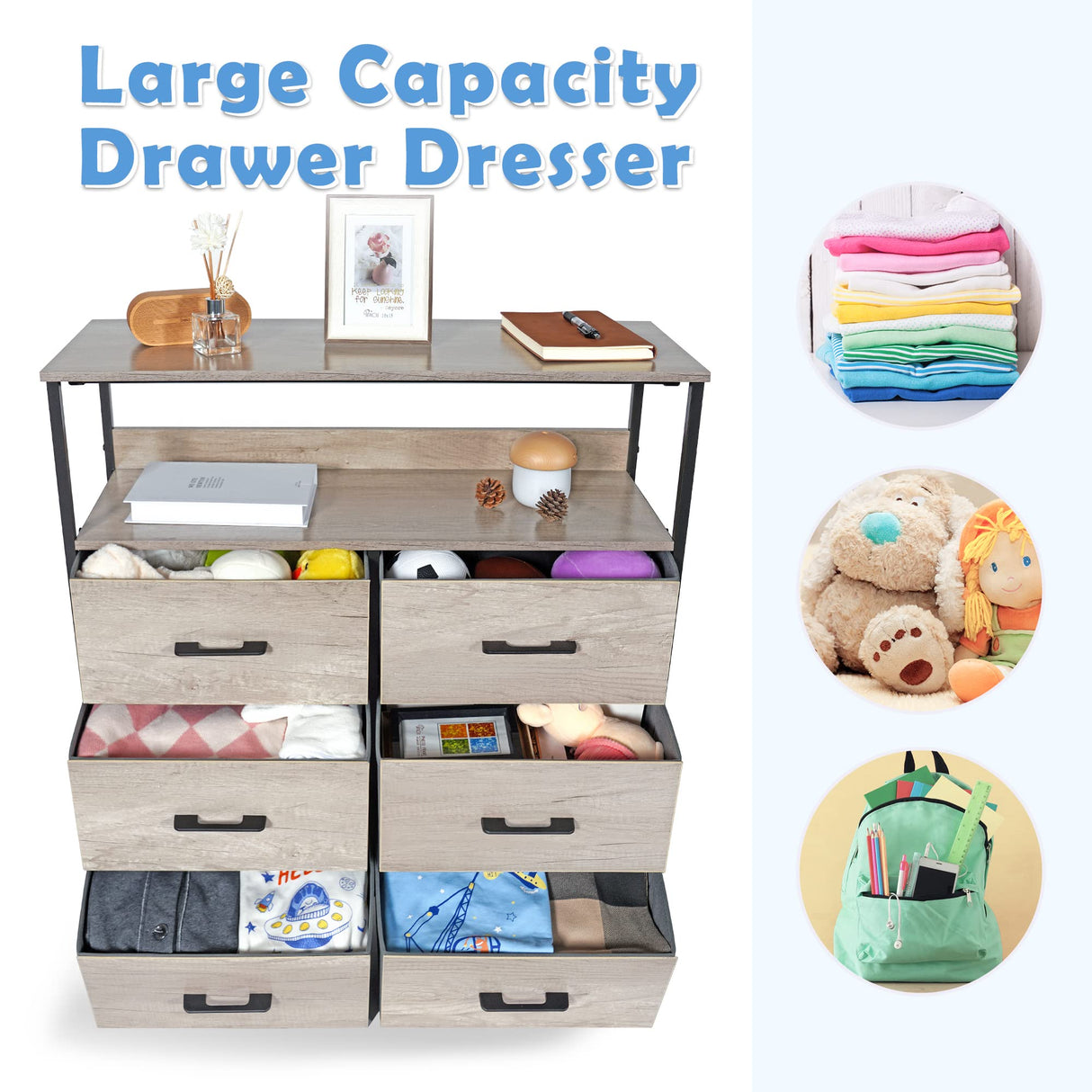 Dresser for Bedroom 6 Drawer Dresser with Shelvesfor Kids Room, Closet