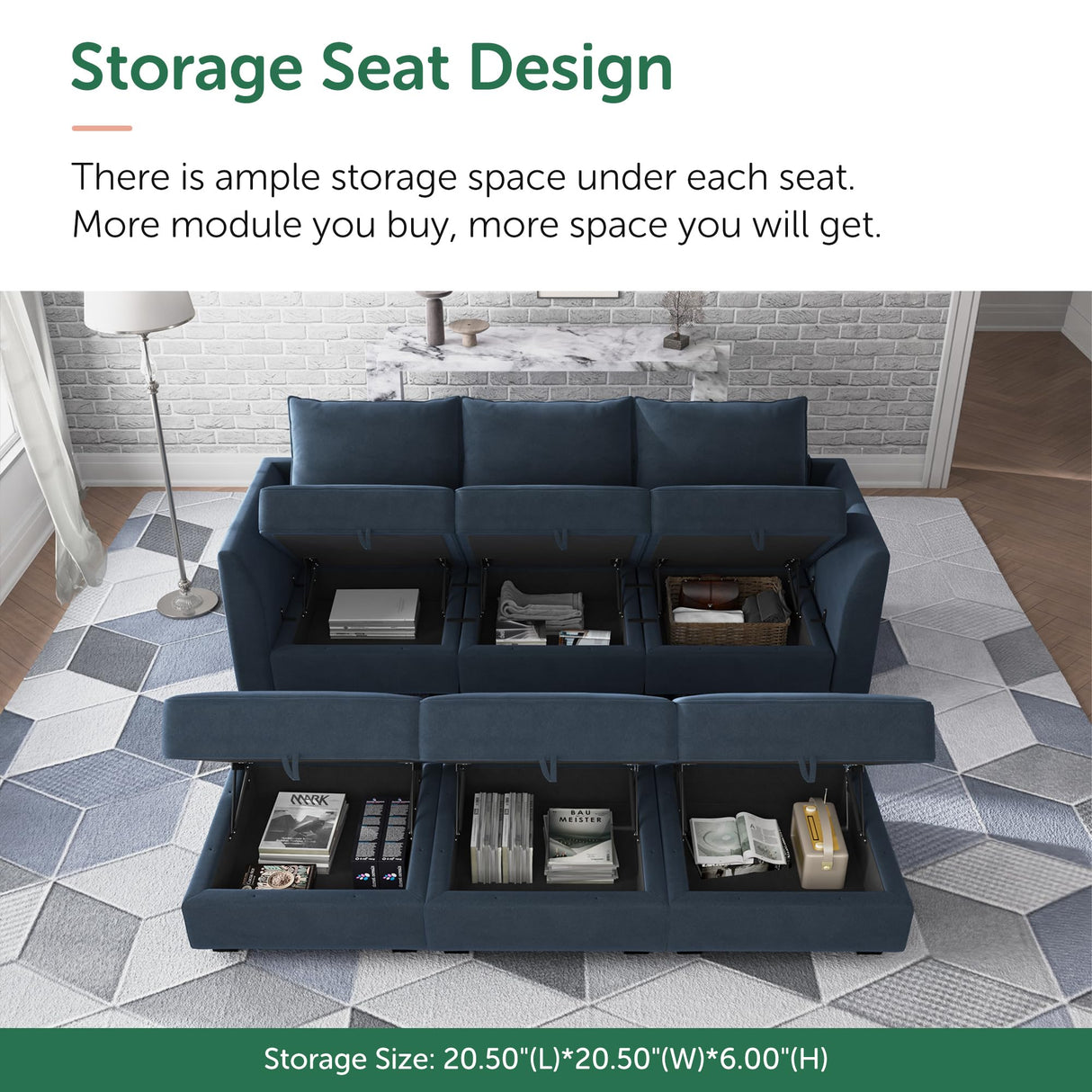 Modular Sectional Sleeper Sofa with Storage Seat Velvet Sectional Sofa with Chaise