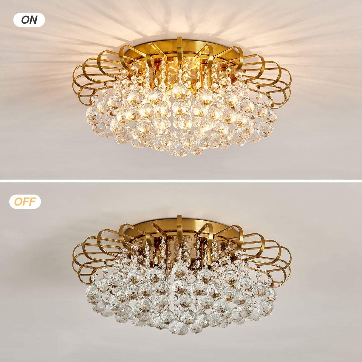 4-Lights Crystal Chandelier Modern Semi Flush Mount Ceiling Light Fixture Ceiling