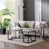 Metal Glass Coffee Table, Black Accent Modern Tempered Glass Side Table