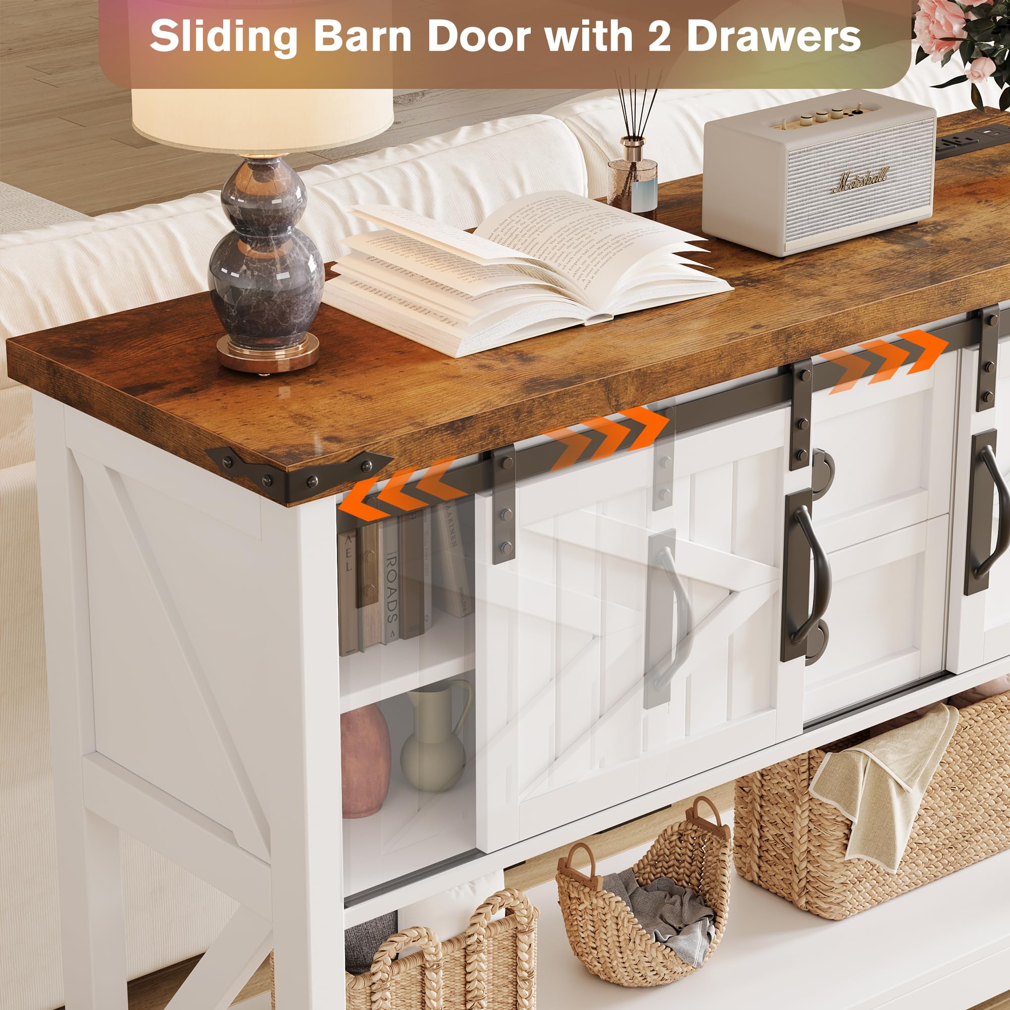 Farmhouse Entryway Table w/Type-C Charging Station, Industrial Rustic Console Sofa Table