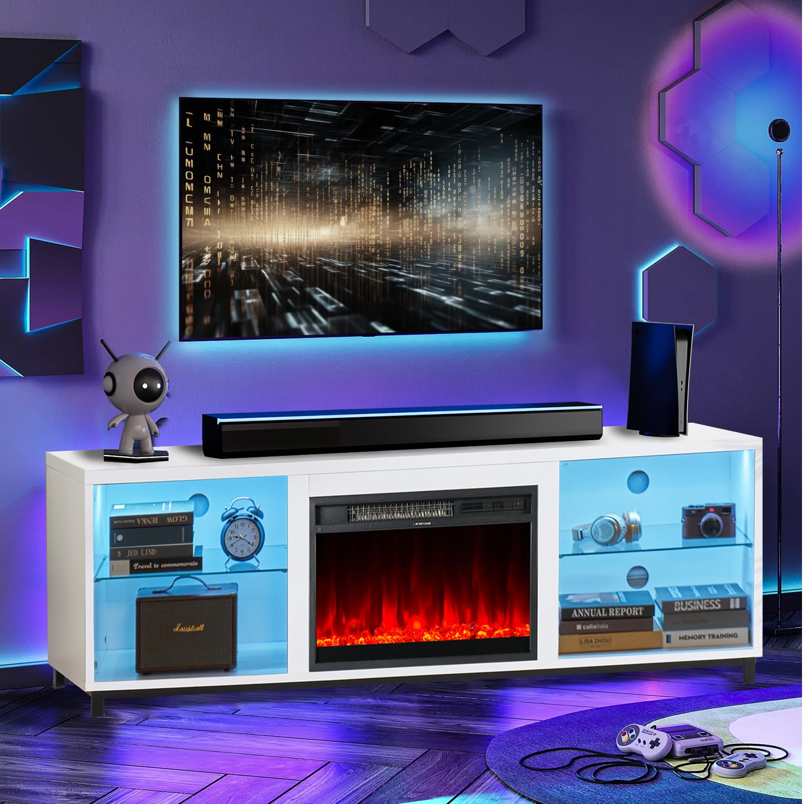 Modern Fireplace TV Stand for TV up to 78 Inch for Living Room, TV Cabinet