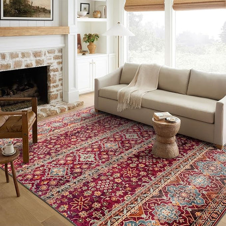 Camilla Boho Area Rug, 5'×7' Washable Oriental Accent Rug, Non-Slip Traditional Floral