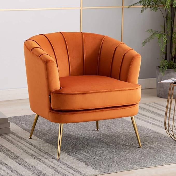 Modern Velvet Barrel Chair Accent Armchair with Golden Legs for Living Room Bedroom