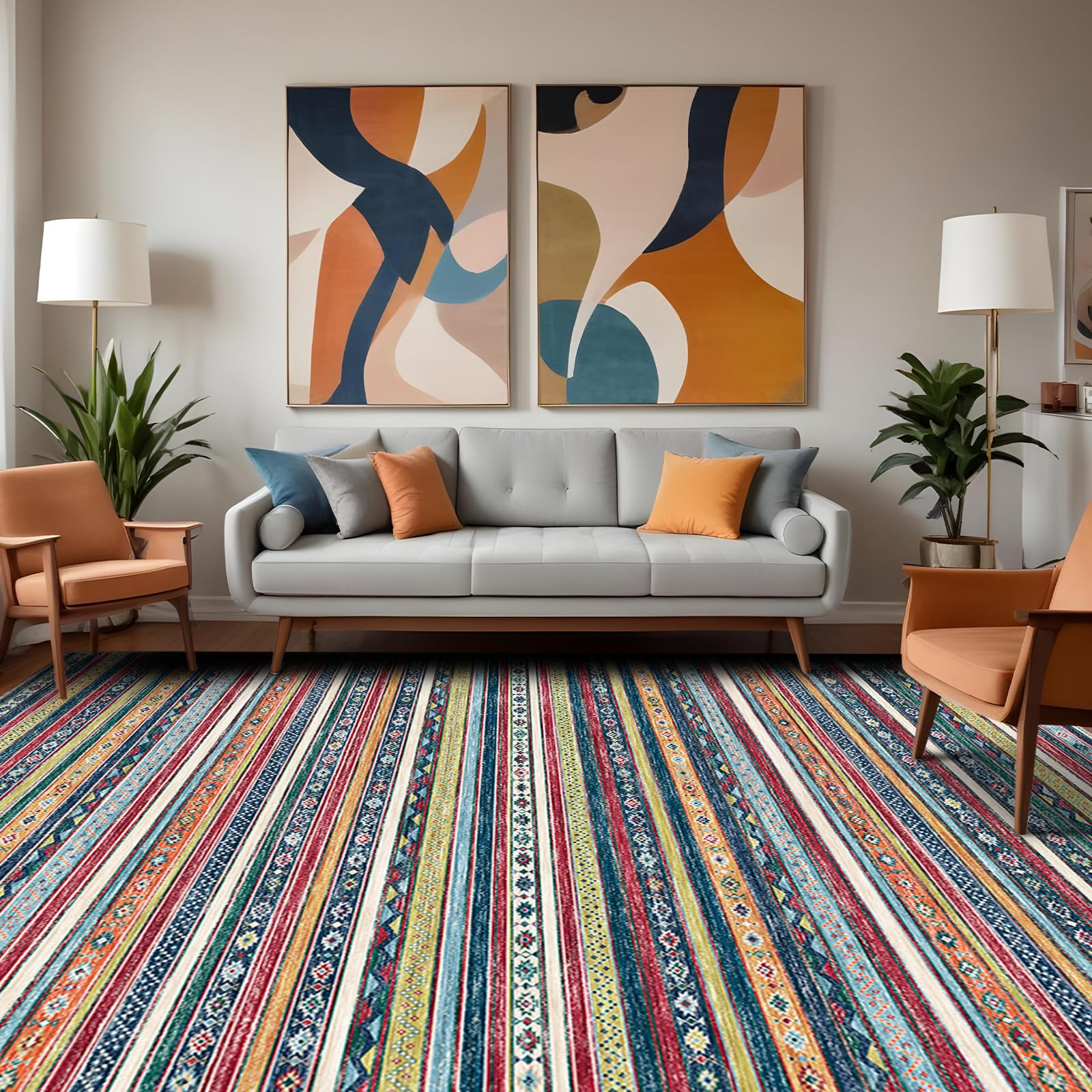 9x12 Area Rug Living Room - Washable Rugs for Bedroom Low Pile Large Rug Non Slip