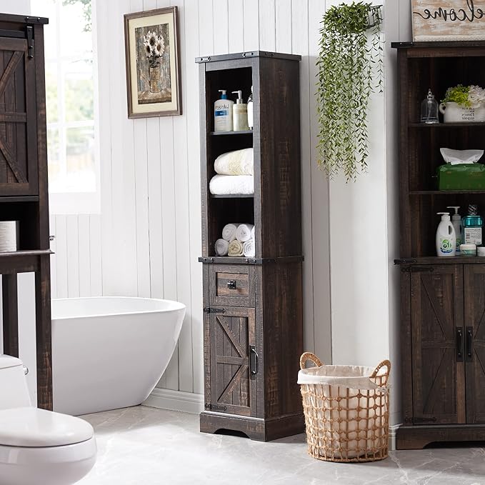 Farmhouse Slim Bathroom Storage Cabinet, 68" Tall Storage Cabinet