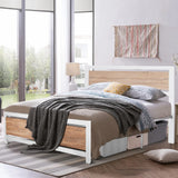 Bed Frame with Industrial Wooden Headboard and Footboard Strong Metal Support Frame