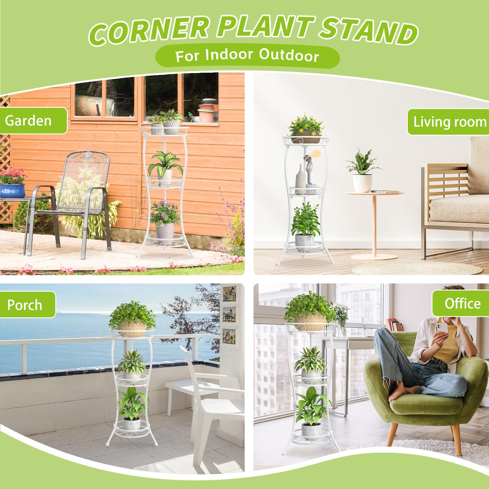 3 Tier Tall Metal Plant Stand, 34 Inch Plant Stands Indoor Outdoor, Rustproof