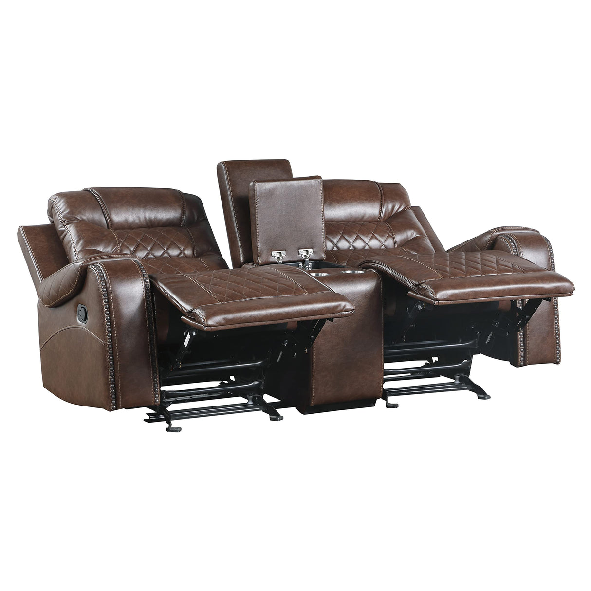 Wall Hugger Manual Double Glider Reclining Loveseat, Brown