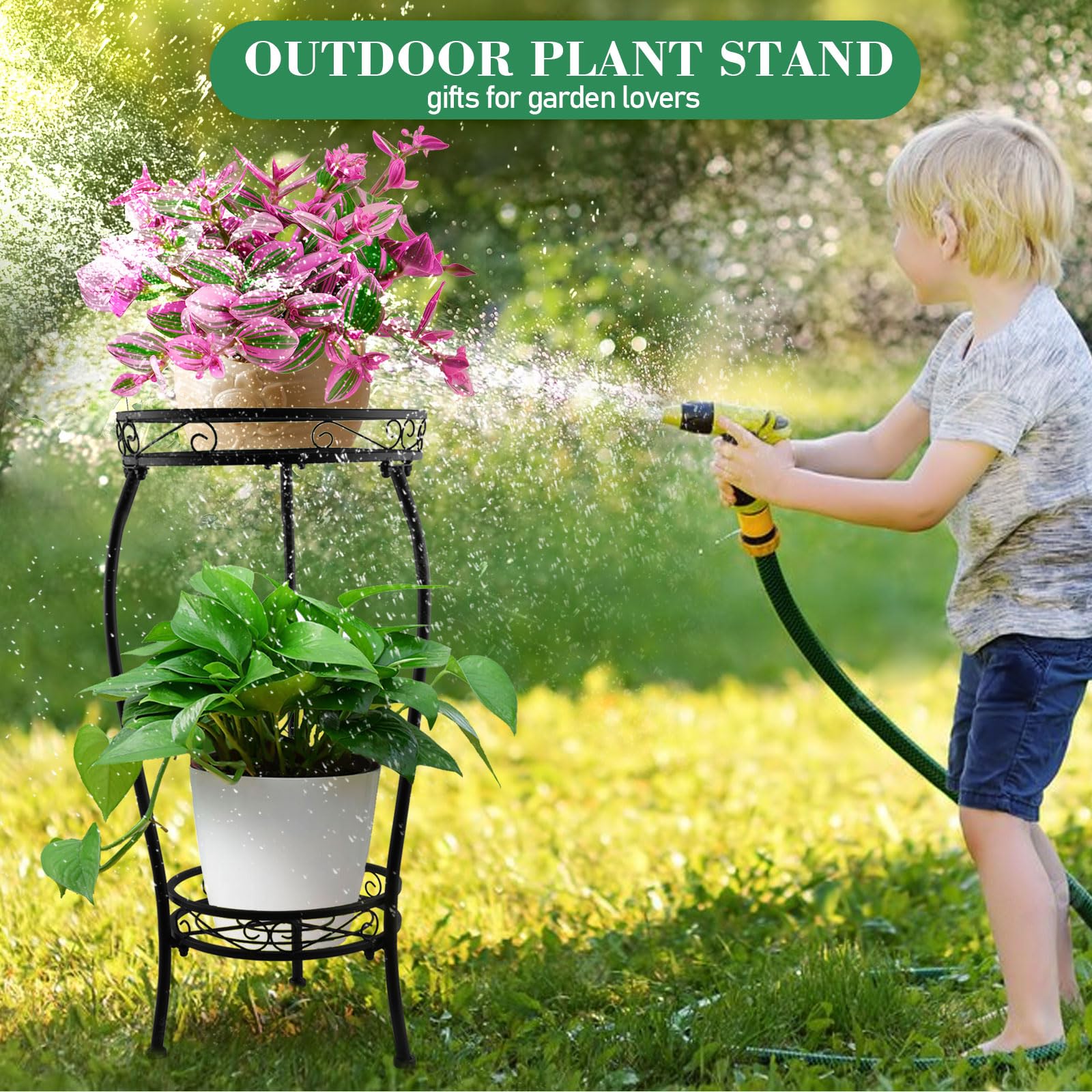 EverBloom 15-Inch Tall Round Metal Plant Stand, 2-Pack