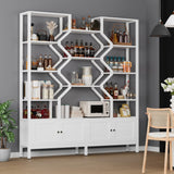 l 5-Tier Bookshelf with 4 Large Storage Cabinet, 74.2" W x 76.5" H Etagere Bookcase 14 Open Display Standing Shelves with Metal Frame for Living Room, Dining Room, White