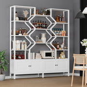 l 5-Tier Bookshelf with 4 Large Storage Cabinet, 74.2" W x 76.5" H Etagere Bookcase 14 Open Display Standing Shelves with Metal Frame for Living Room, Dining Room, White