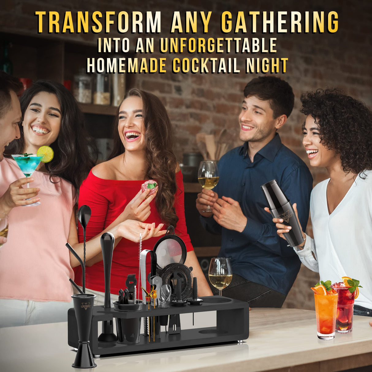 Elite Mixology Bartender Kit 20-Piece Boston Cocktail Shaker Set for Mixing with Stand
