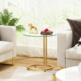 Gold End Table Modern, Round Side Table with Tempered Glass Top and Metal Stand