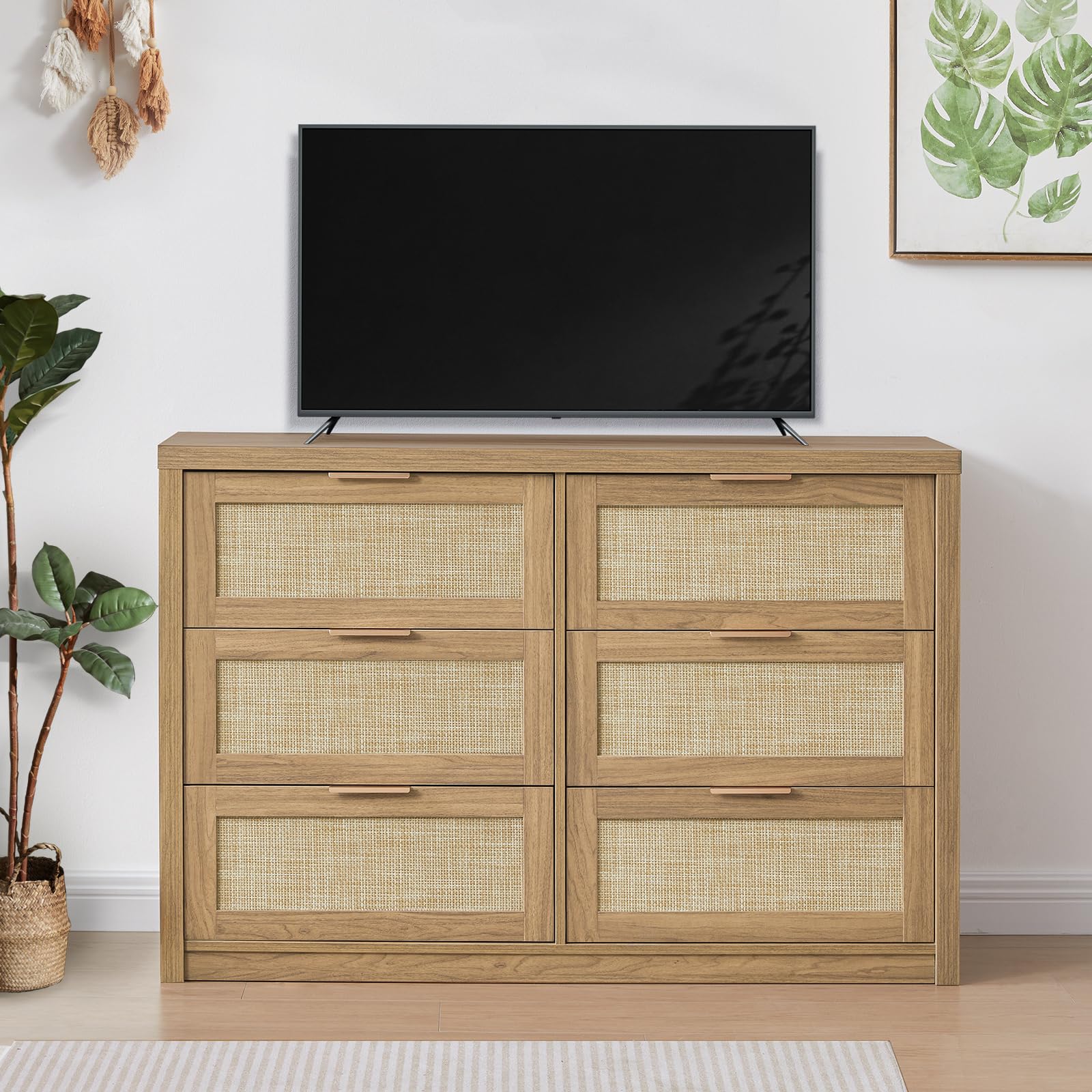 Hampstead Dresser for Bedroom, Rattan 6 Drawer Dresser