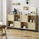 GAOMON Buffet Cabinet with Storage, Rattan Coffee Bar Cabinet, Small Sideboard Cabinet with Sliding Door, Modern Accent Cabinet for Kitchen, Dining Room, Living Room, Entryway, Natural Oak