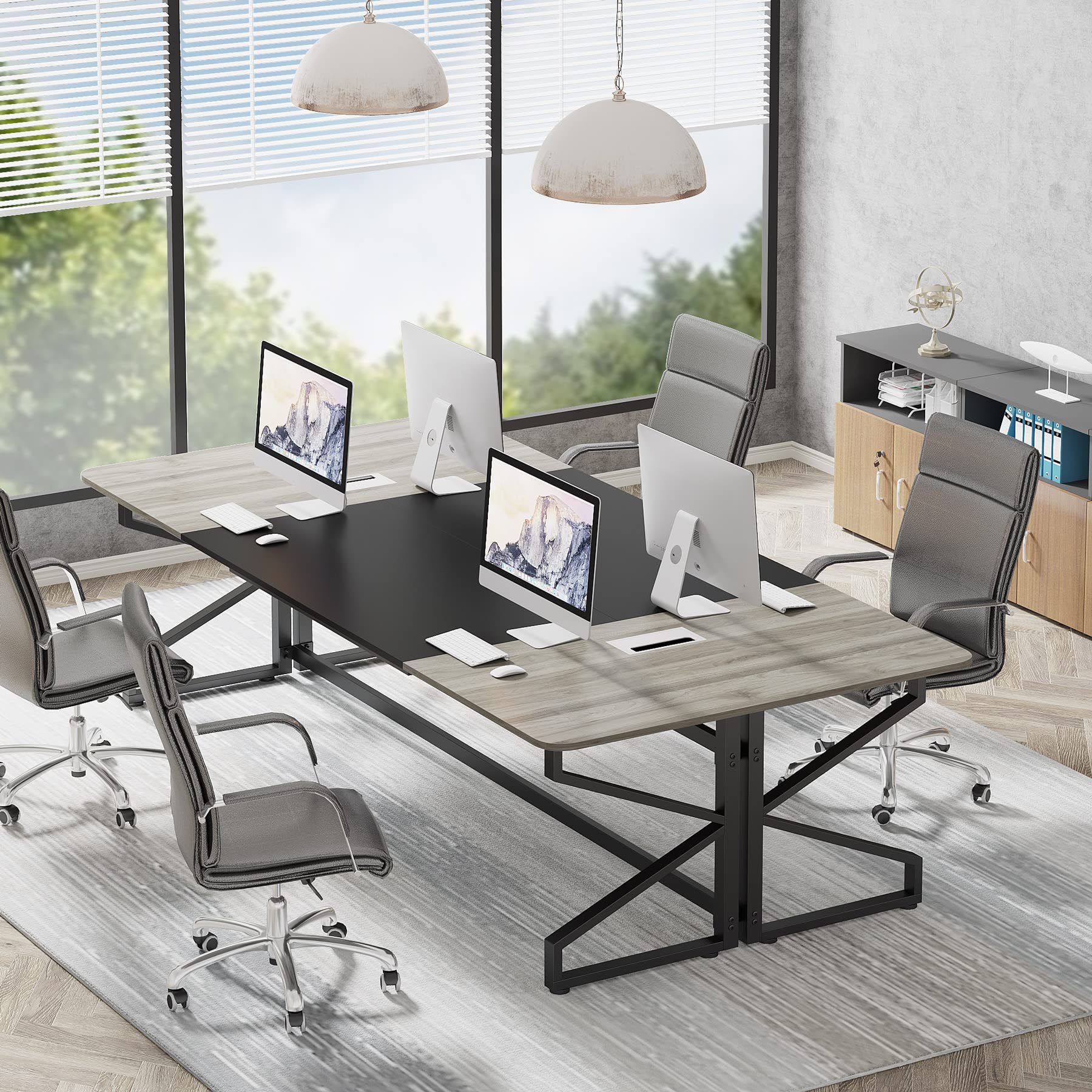 8FT Conference Table, Rectangular Meeting Room Tables with Cable Grommet