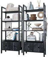 Double Wide 6-Tier Bookcase, Industrial Bookshelf with Metal Frame, Open Large Book