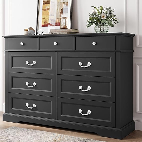 Dresser for Bedroom, Chest of Drawers with Metal Handles, Tall Dresser with 4 Drawers