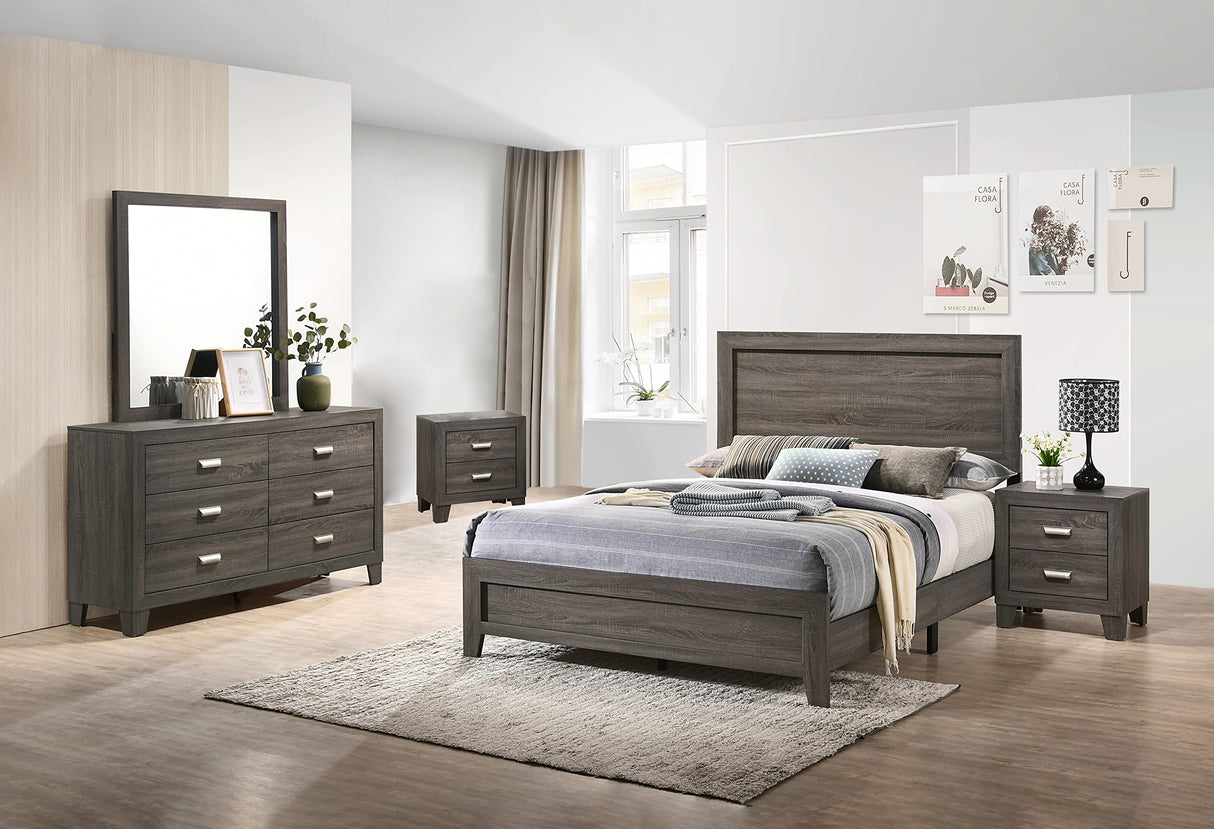 5PC Queen Bed + Dresser + Mirror + 2 Nightstands, Gray