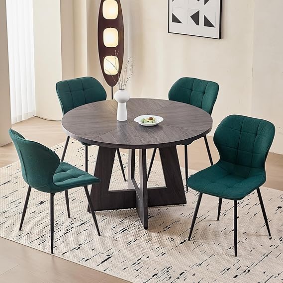 Modern Upholstered Dining Chairs Set of 4 - Water Resistant Fabric with Metal Legs