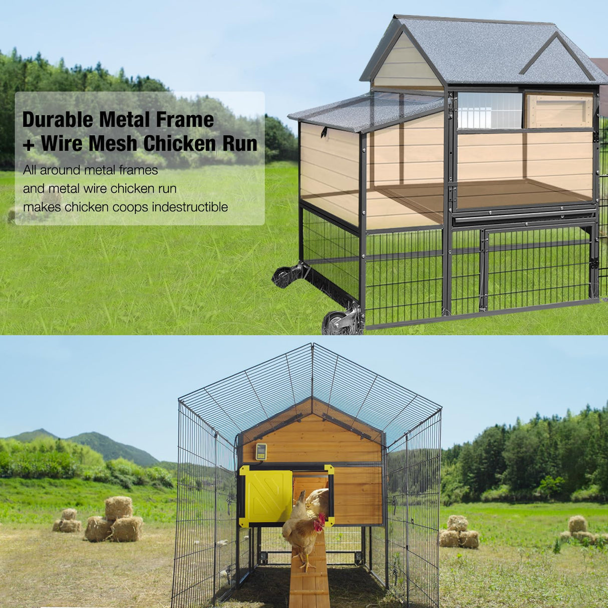 Chicken Coop Mobile Upgraded with Metal Frame and Metal Chicken