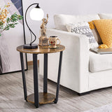 Industrial Small Round End Side Table for Living Room Set of 2