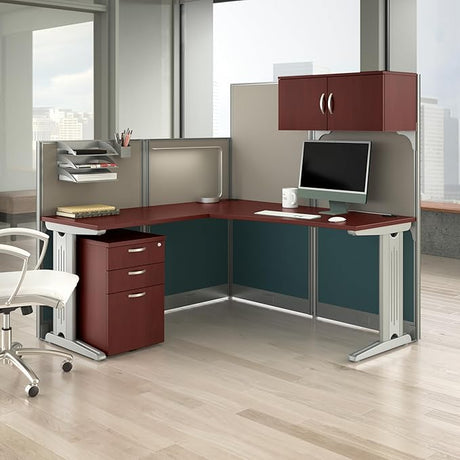 Office in an Hour L Shaped Cubicle Desk with Storage, Drawers