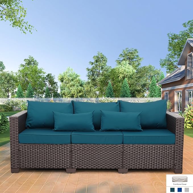 Brown Wicker 3-Seater Outdoor Sofa - Deep Seat, High Backrest