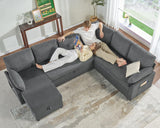 Sleeper Sofa, 112 Inch Pull Out Sofa Bed with Storage Chaise & 3 Seater