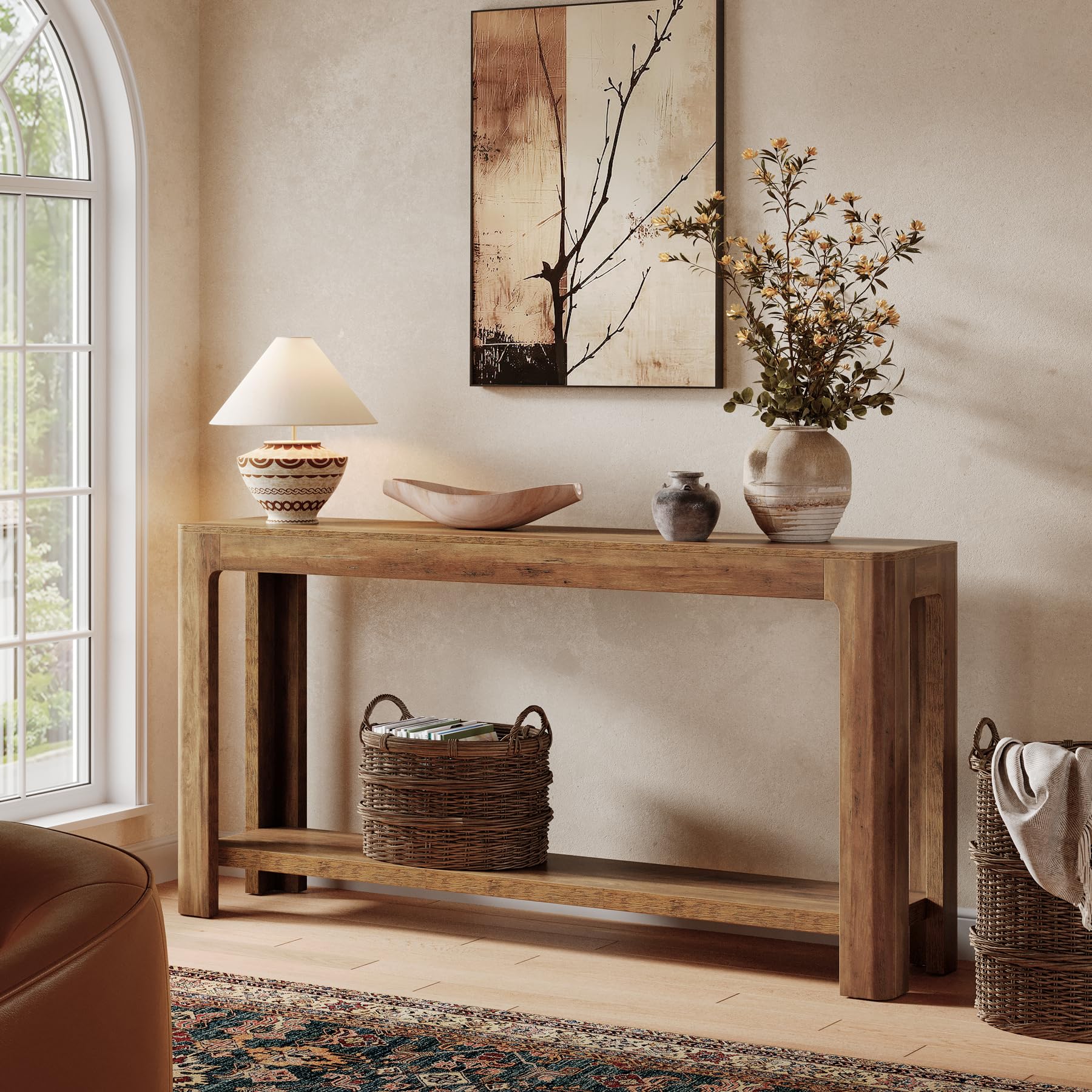 63" Farmhouse Console Table - 2-Tier Entryway Sofa Table, Rustic Brown