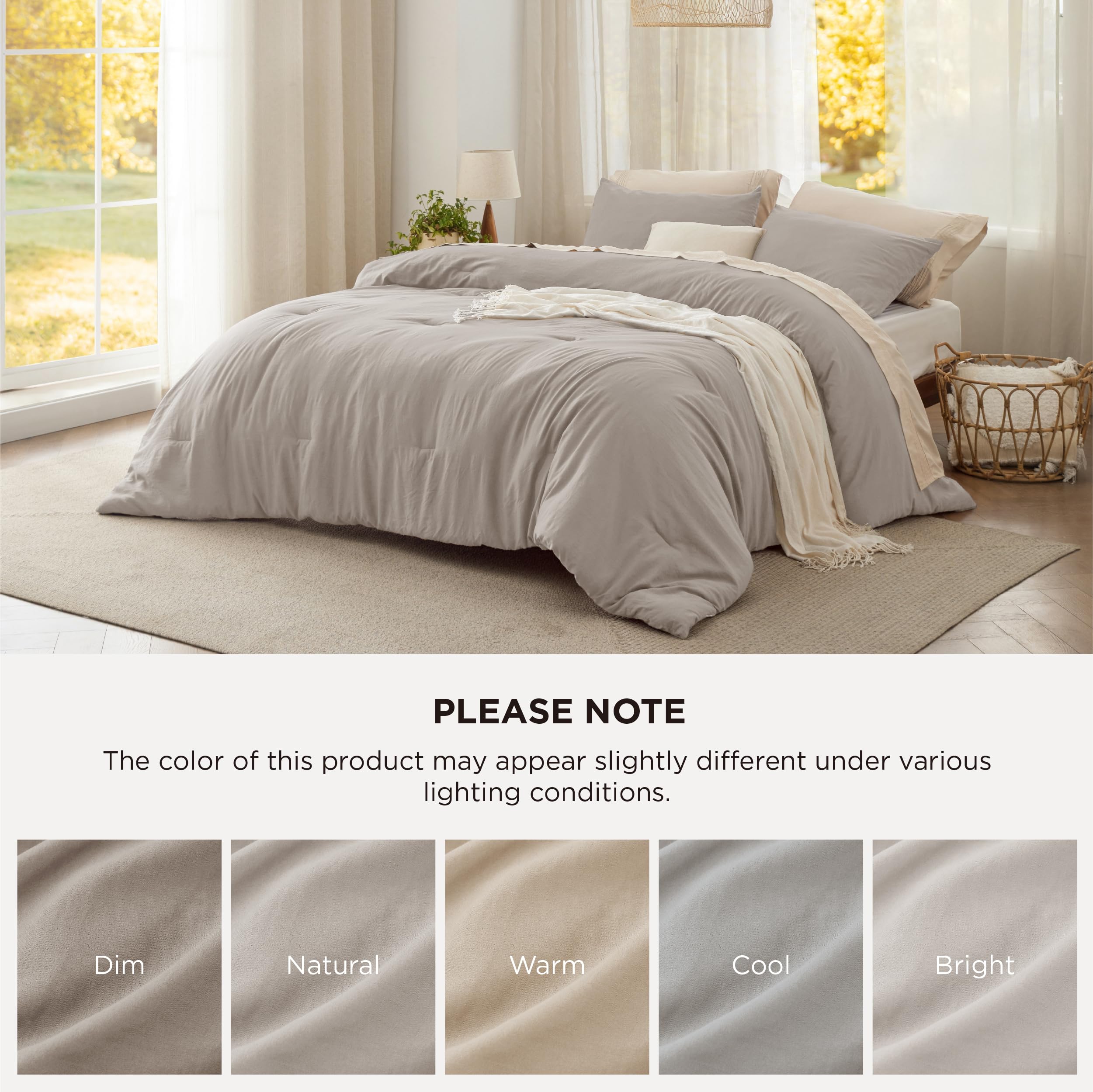 Queen Size Linen Comforter Set - 3 Piece Prewashed Bedding