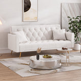 Modern Velvet Futon Sofa Bed, Small Couch, Loveseat, 71" Convertible Futon Sofa with Folding Armrests and 2 Pillows, Comfy Couch for Living Room, Bedroom, Beige