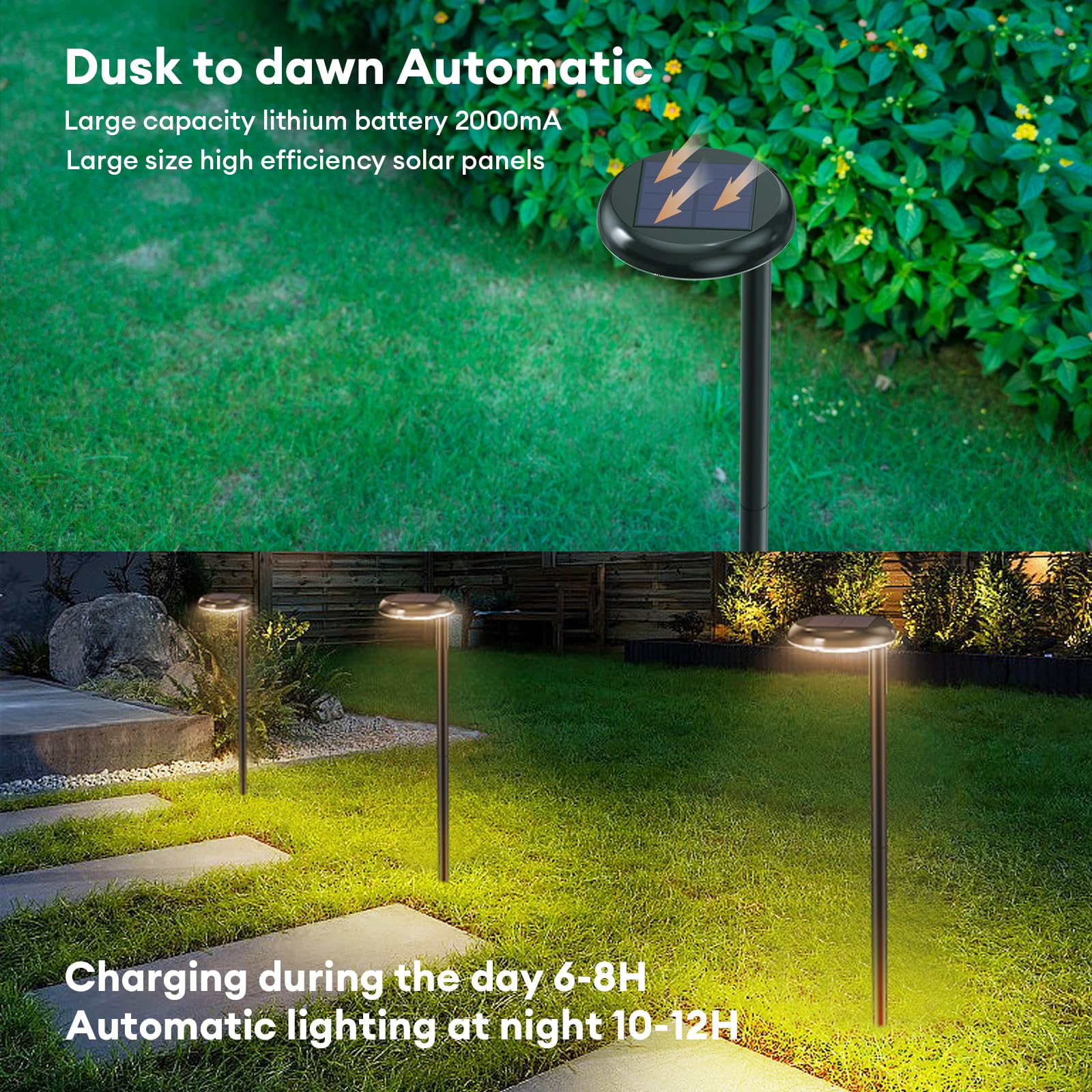 Solar Pathway Lights - Super Bright 300 Lumens with 2-in-1 Warm White & Daylight Color,