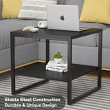 End Table, 20 Inch Square Side Table Modern Night Stand with 2-Tier Storage Shelf