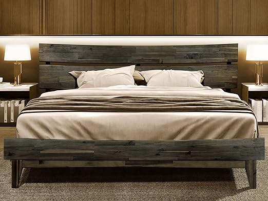 Bed Frame with Headboard Solid Wood Platform Bed