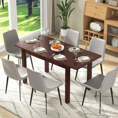 Extendable Dining Table for 4, 60" Folding Kitchen Table w/Rubber Wood Frame & Safety