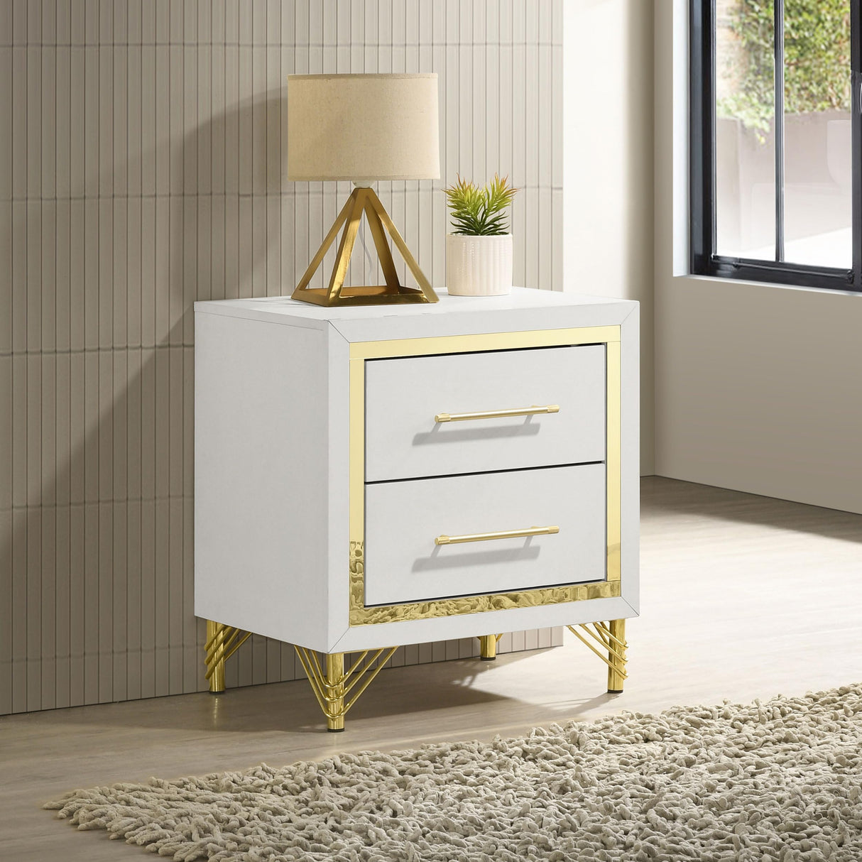 Coaster Lucia 2-Drawer Nightstand White and Gold