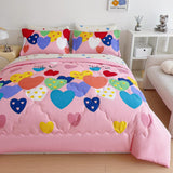 7 Piece Girls Love Heart Bedding Comforter Sets Full Size - Colourful Reversible Cute