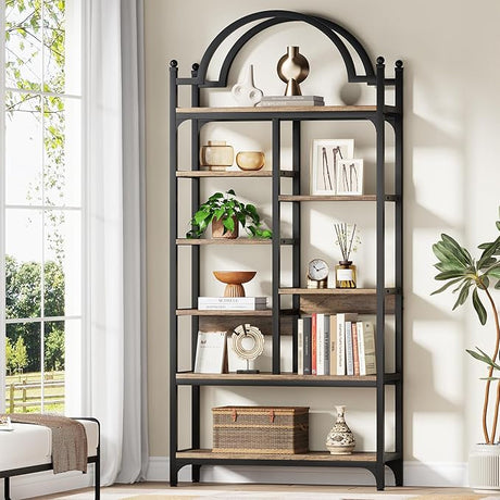 71 inch Tall Gold Bookshelf, 8-Tier Modern Arched Etagere Bookcase