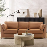 Faux Leather Sofa Couch, Modern 3-Seater Couch for Living Room/Small Space/Bedroom, Comfy Couch with Solid Wooden Frame and Metal Legs, Brown