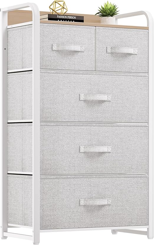 Fabric Dresser with 5 Drawers - Storage Tower with Large Capacity